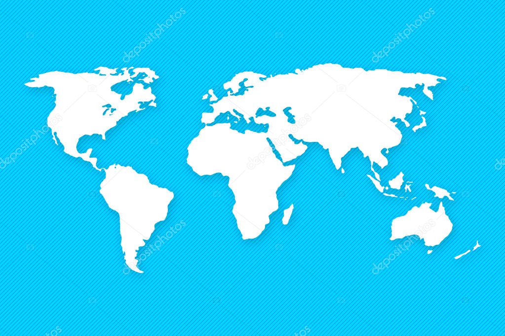 White World Map on blue fabric background