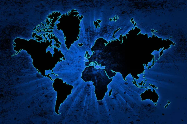 Mappa Del Mondo Sfondo Blu Grunge — Foto Stock