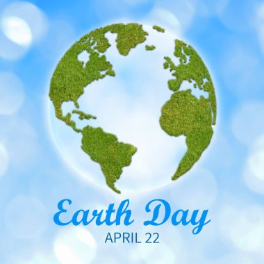 Dünya Günü geçmişi. Mavi odaklı arka planda çimenden yapılmış kıtaları olan dünya küresi