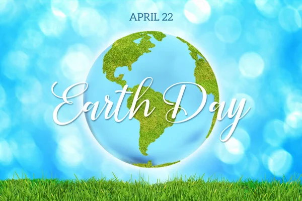 Earth Day Background Earth Globe Continents Made Grass Blue Defocused — Stock Photo, Image