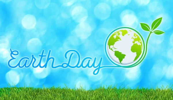Earth Day Hintergrund Mit Erde Globus Auf Blau Defokussiert Hintergrund — Stockfoto