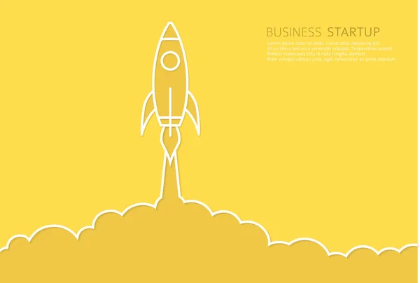 Raketa Loď Spuštění Startup Pozadí Ilustrační Vektor Line Art Plochý — Stockový vektor