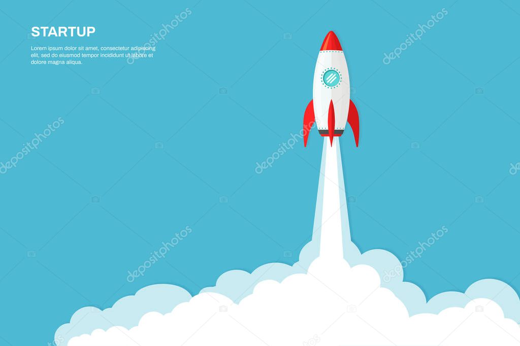 Rocket ship launch background vector. Concept of business product on market, startup, growth, creative idea. Vector EPS10.