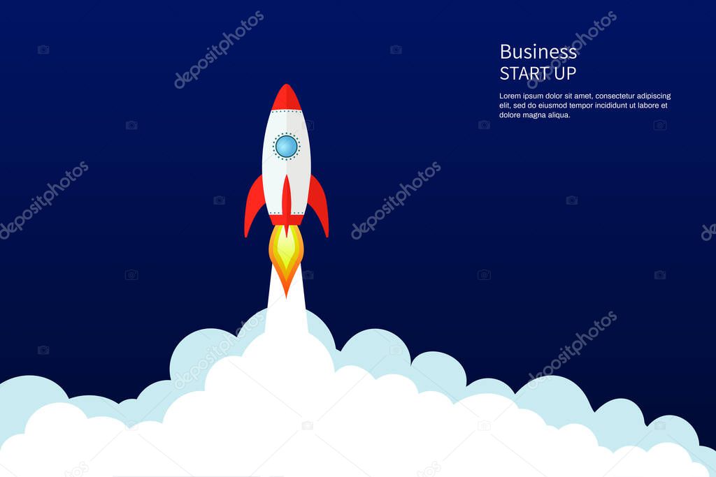 Rocket ship launch background vector. Concept of business product on market, startup, growth, creative idea. Vector EPS10.