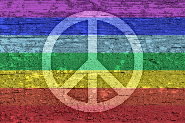 Peace Background White Symbol Peace Rainbow Colors Scratched Grunge Background — Stock Photo, Image