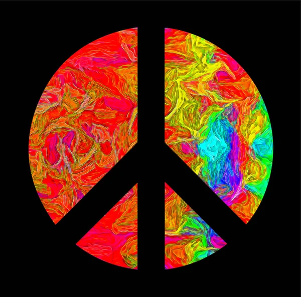 Vrede Achtergrond Zwart Symbool Van Vrede Gevuld Met Abtract Regenboog — Stockfoto