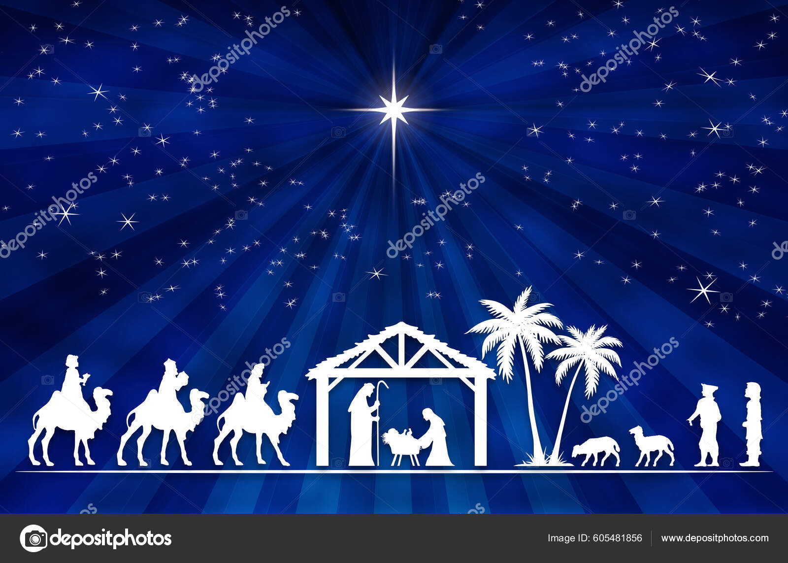 Blue Christmas Nativity Scene Background Stock Photo by ©Lukbar 605481856