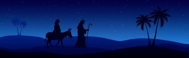 Joseph ve Mary yolculuk mavi arka plan