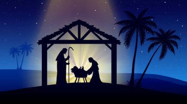 Mavi arka planda Noel Doğumu Sahnesi
