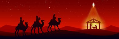 Kırmızı arkaplanda Noel Doğumu Sahnesi