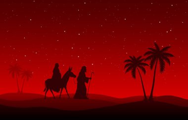 Joseph ve Mary seyahat kırmızı arka plan