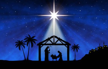 Mavi Noel doğum sahnesi tebrik kartı geçmişi