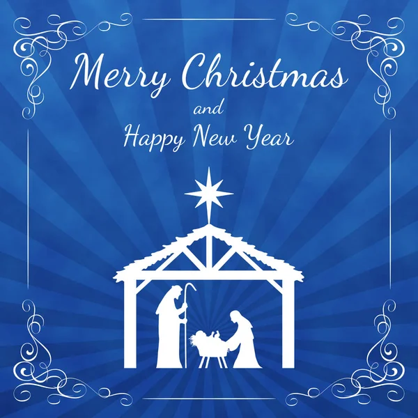 Merry Christmas Greeting Card Blue Background — Stock Photo, Image