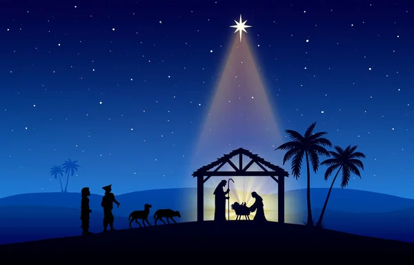 Christmas Nativity Scene Black Silhouette Blue Background — Stock Photo, Image