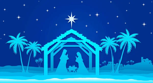 Blue Christmas Nativity Scene Desert Night — Stock Photo, Image