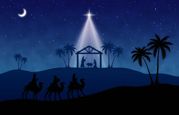 Blue Christmas Nativity Scene Background — Stock Photo, Image