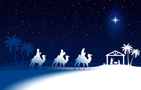 Blue Christmas Nativity Scene Background — Stock Photo, Image