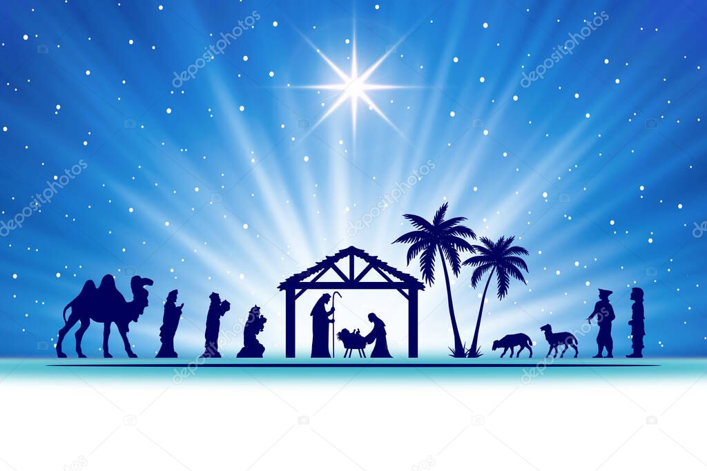 Christmas greeting card with Nativity scene