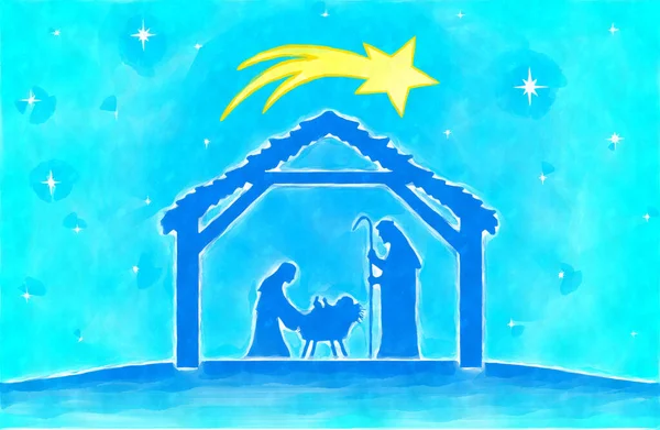 Julfödelse Akvarellmålning Skiss Gratulationskort Bakgrund — Stockfoto