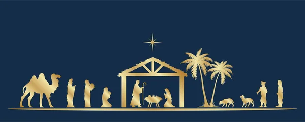 Mavi ve altın rengi Noel İsa 'nın doğuşu afişi