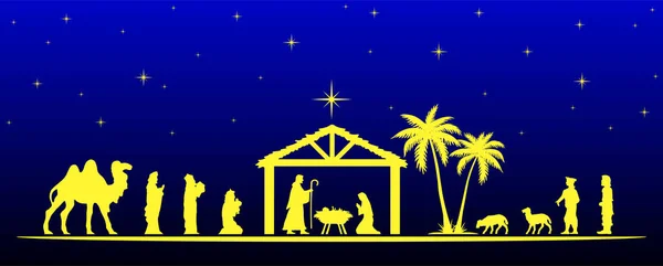 Azul Amarillo Navidad Belén Banner Fondo — Archivo Imágenes Vectoriales