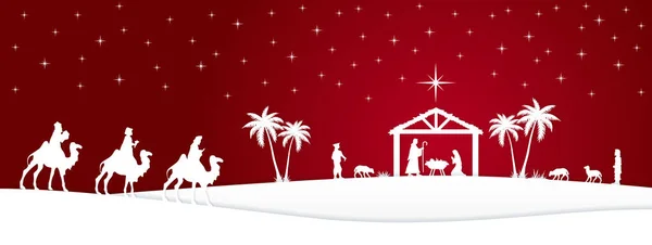 赤と白のクリスマスネイティブのシーンバナーの背景 ベクターイラスト — ストックベクタ