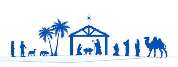 Blue Christmas Nativity Scéna Pozadí Uvítacího Banneru Vektor Eps10 — Stockový vektor