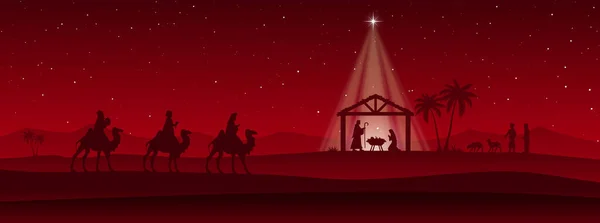 Red Christmas Nativity Scene Banner Background Vector Illustration — Stock Vector