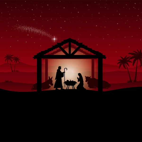 砂漠のグリーティングカードの背景にある赤いクリスマスのネイティブのシーン ベクトルEps10 — ストックベクタ