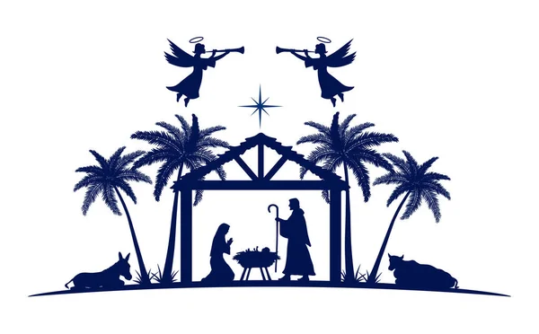 Noël Scène Nativité Fond Carte Voeux Éléments Tous Séparés Modifiables — Image vectorielle