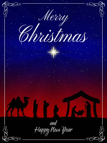 Chritmas Nativity Scene Greeting Card Blue Background — Stock Photo, Image