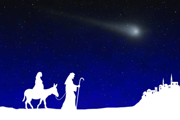 Joseph and Mary journey blue background