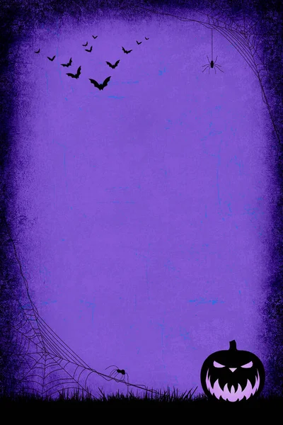 Хеллоуїн Фіолетовий Фон Павуками Кажанами Гарбузом — стокове фото