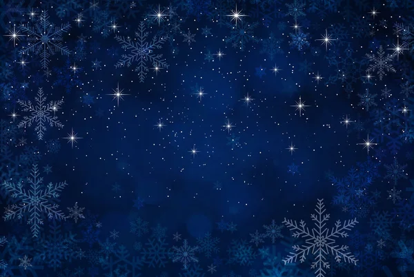 Blauer Hintergrund Mit Schneeflocken Und Sternen — Stockfoto