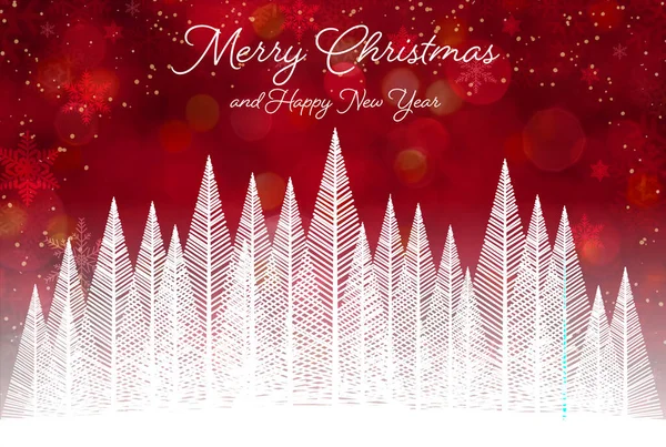 Red Winter Greeting Background Snow Covered Trees Text Snowflakes — Stock Photo, Image