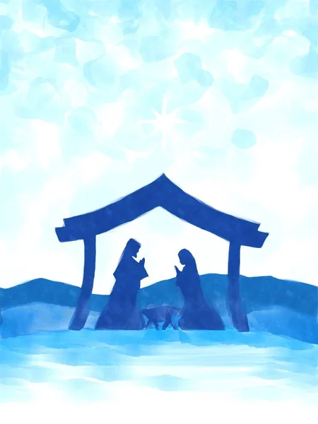 Vánoční Narození Poušti Akvarel Malba Skica Pozadí Blahopřání — Stock fotografie
