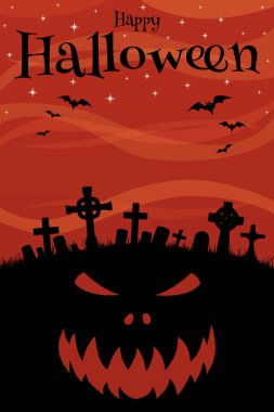 Mezarlık vektör illüstrasyonuyla Mutlu Cadılar Bayramı 