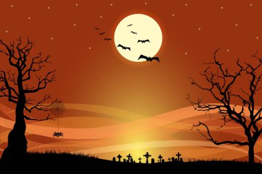 Mezarlık vektör illüstrasyonlu ürkütücü Cadılar Bayramı geçmişi