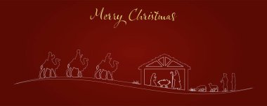 Kızıl Noel doğum sahnesi tebrik kartı geçmişi. Vektör EPS10.