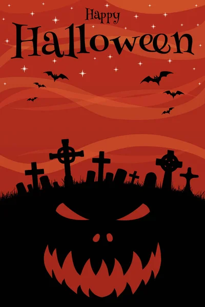 Mezarlık Vektör Illüstrasyonuyla Mutlu Cadılar Bayramı — Stok Vektör