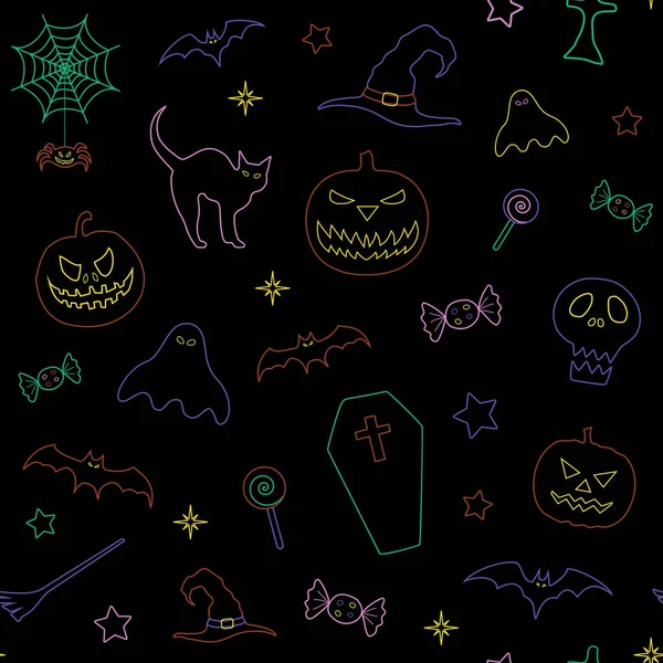 Fondo Halloween Con Fantasmas Miedo Calabazas Murciélagos Otros Iconos Aislados — Archivo Imágenes Vectoriales