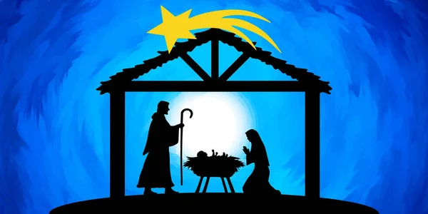 Navidad Natividad Boceto Pintura Acuarela Tarjeta Felicitación Fondo — Vector de stock