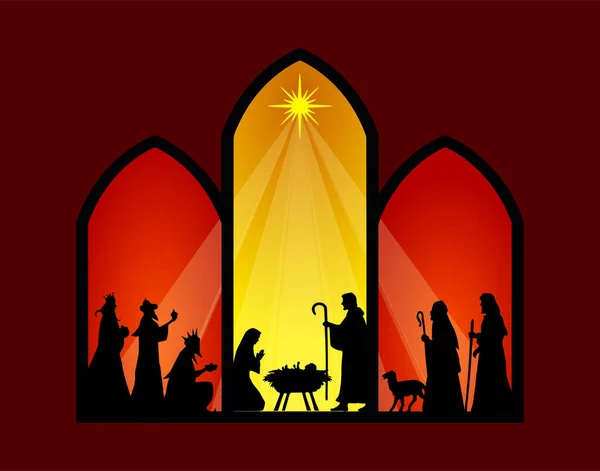 Karácsonyi Betlehem Üdvözlő Kártya Háttér Bibliai Illusztráció Eps10 Kórokozó Átvivő — Stock Vector