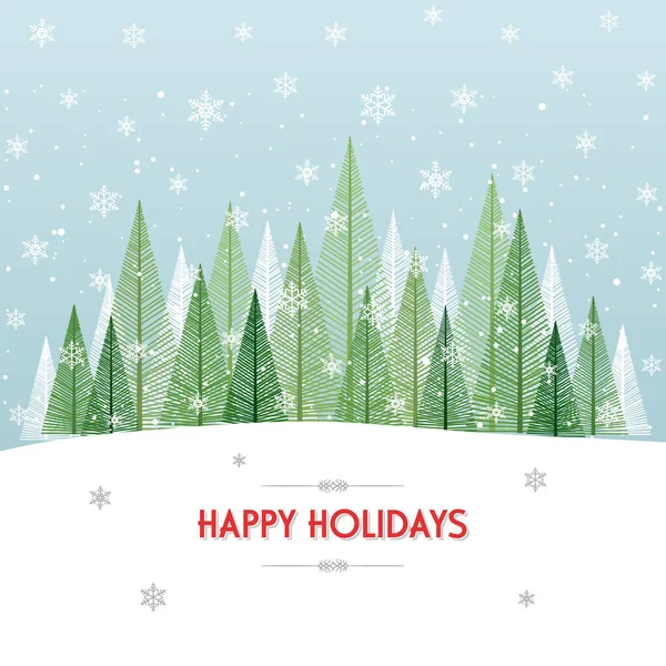 Winterszene Mit Weihnachtsbäumen Grußkarte Hintergrund — Stockvektor