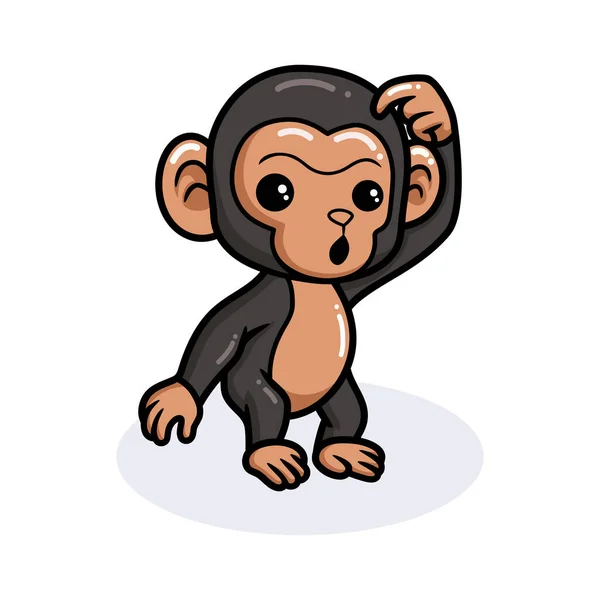 Vector Illustration Cute Baby Chimpanzee Cartoon Thinking — Stock Vector