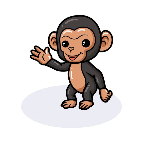 Illustration Vectorielle Mignon Bébé Chimpanzé Dessin Animé Agitant Main — Image vectorielle