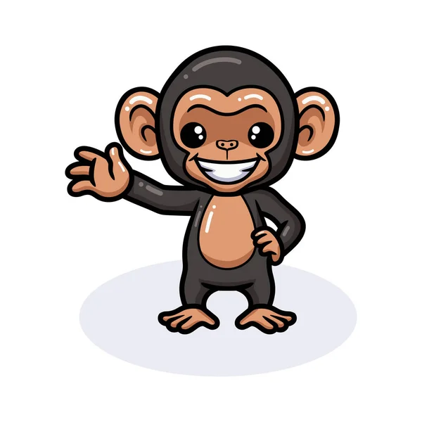 Illustration Vectorielle Mignon Bébé Chimpanzé Dessin Animé Agitant Main — Image vectorielle