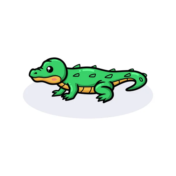 Ilustração Vetorial Bonito Pequeno Desenho Animado Crocodilo Verde — Vetor de Stock