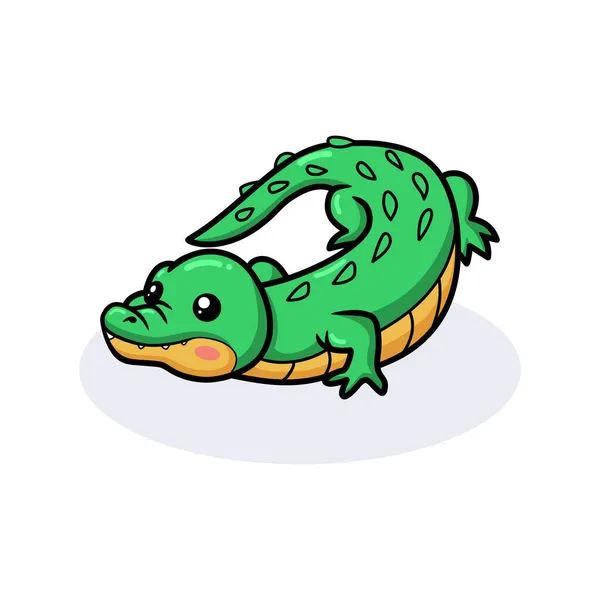 Wektor Ilustracja Cute Little Green Crocodile Kreskówki — Wektor stockowy