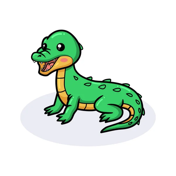 Illustration Vectorielle Mignon Petit Crocodile Vert Dessin Animé — Image vectorielle